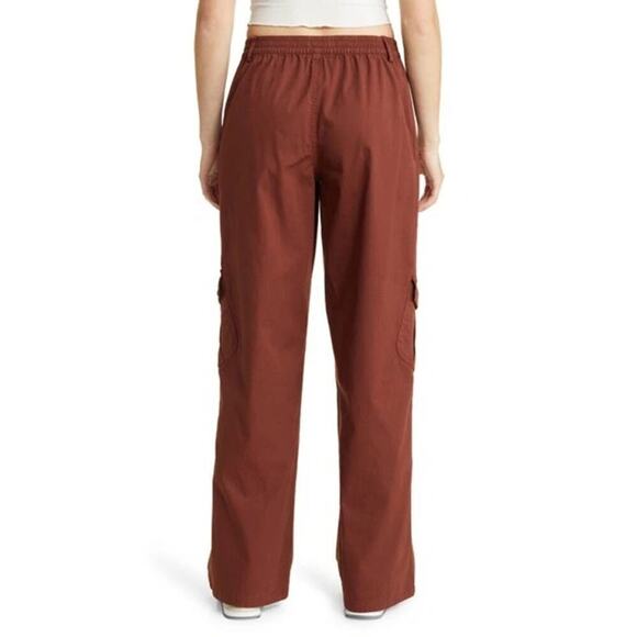 bp Pants Cotton Blend Utility High Rise Wide Leg Cargo Trouser Brown Fondant 26 - Picture 2 of 8